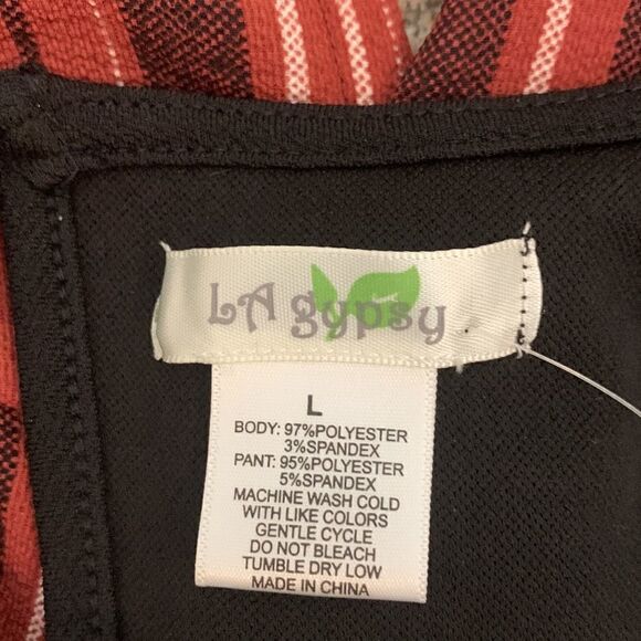 LA Gypsy Large Black Scoop Neck Top Stripped Elongating Leg Keyhole Closure - Picture 11 of 15